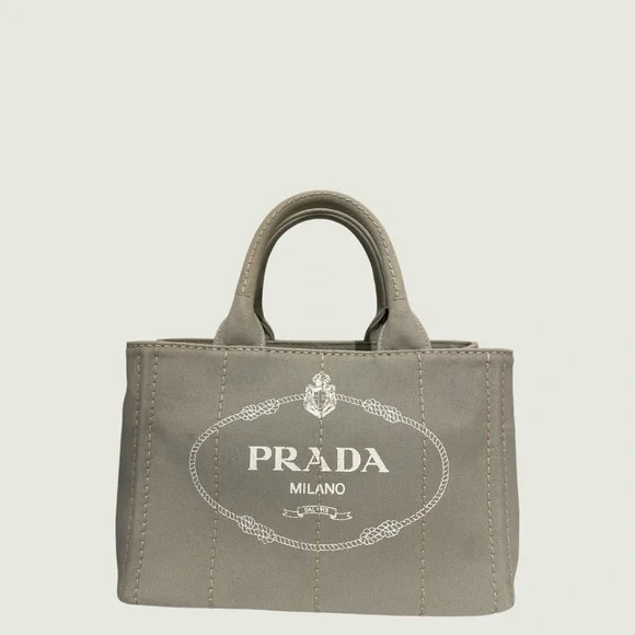 Prada Gray Small Canapa Canvas Women's Bag Authentic